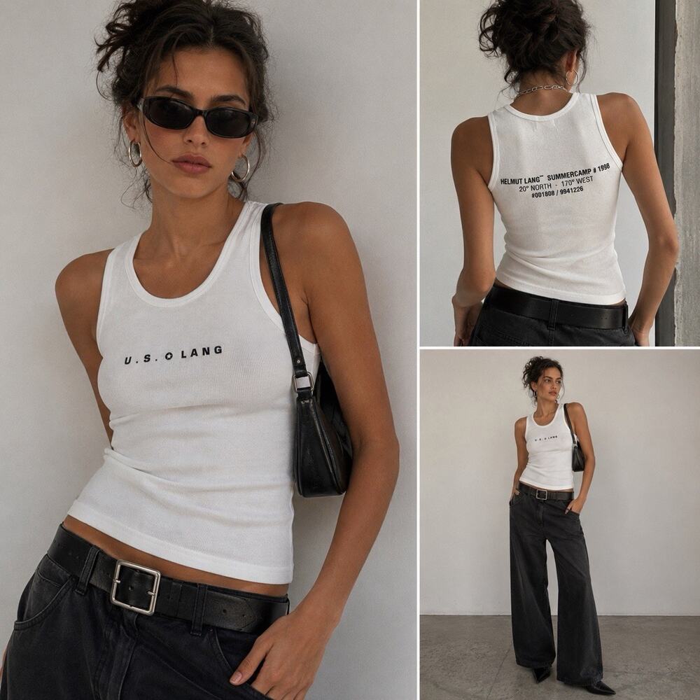 Vtg Helmut Lang 1998 U.S. Lang Summer Camp Ribbed Tank Top White NWT Archive M